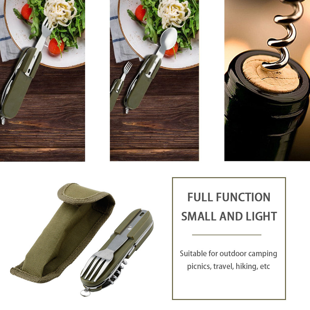9 In1 Outdoor Tableware Fork Spoon Stainless Steel Multi-purpose Tableware Picnic Combination Tool