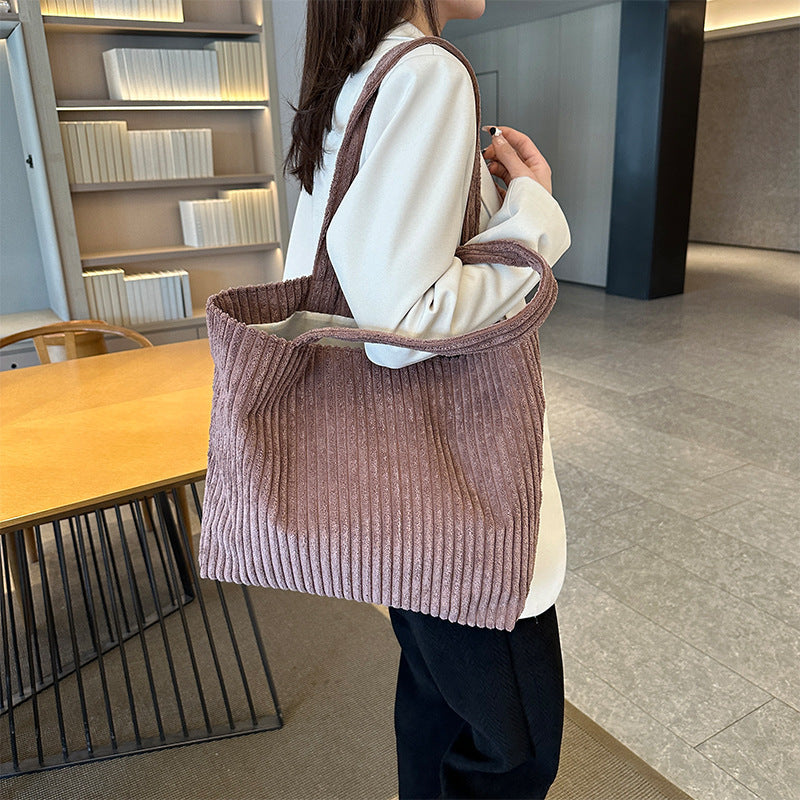 Solid Color Retro Corduroy Fashion Design Shoulder Bag