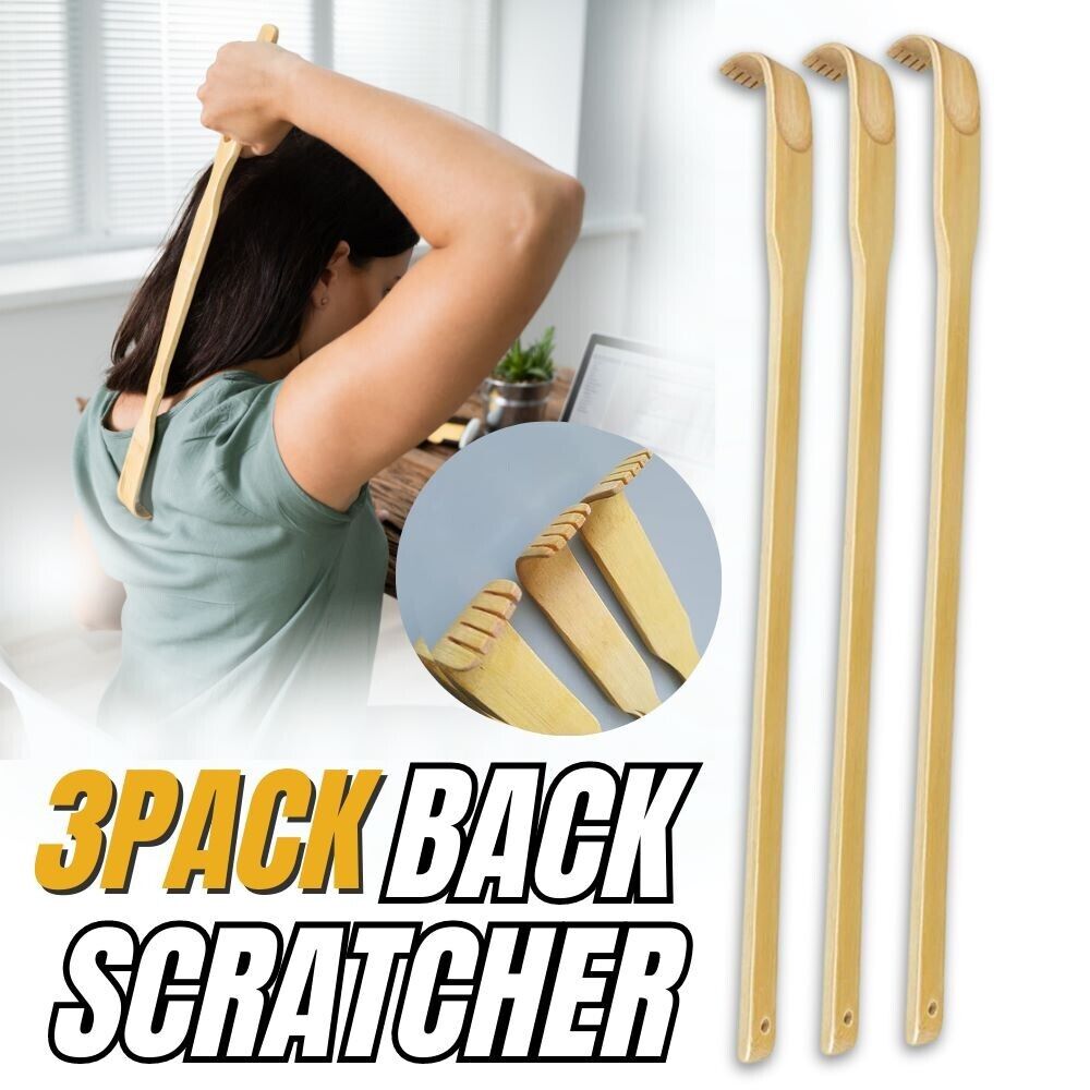 3 PCS Natural Bamboo Back Scratcher Long Reach Pick Itch Relief Tool Portable Bamboo Wood Back Scratcher Long Reach Handle Pick Itch Relief Massage Tool, Back Scratcher,Long Back Scratcher for Men, Women