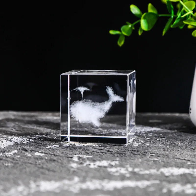 Desktop Crystal Creative Gift Ornament White Lotus Cube