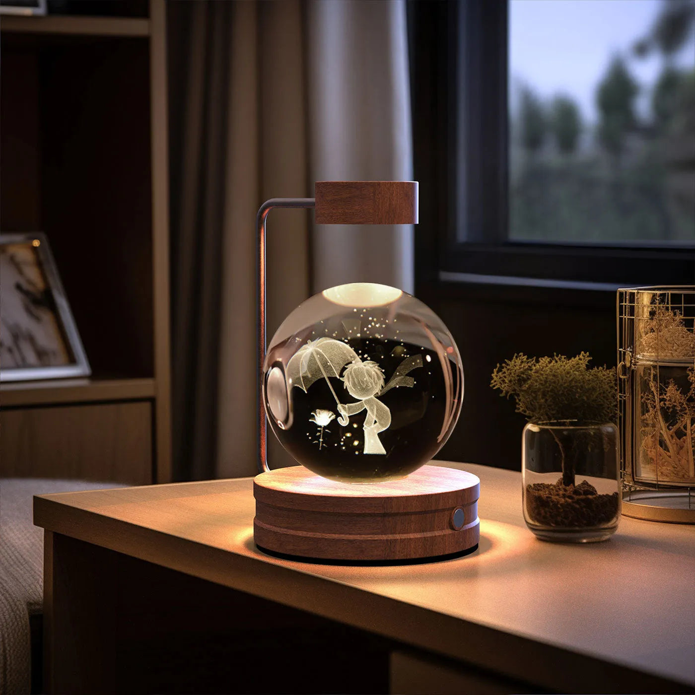 Crystal Ball Cosmic Dinosaur Indoor Night Light USB Powered Warm Bedside Lamp Birthday Gift