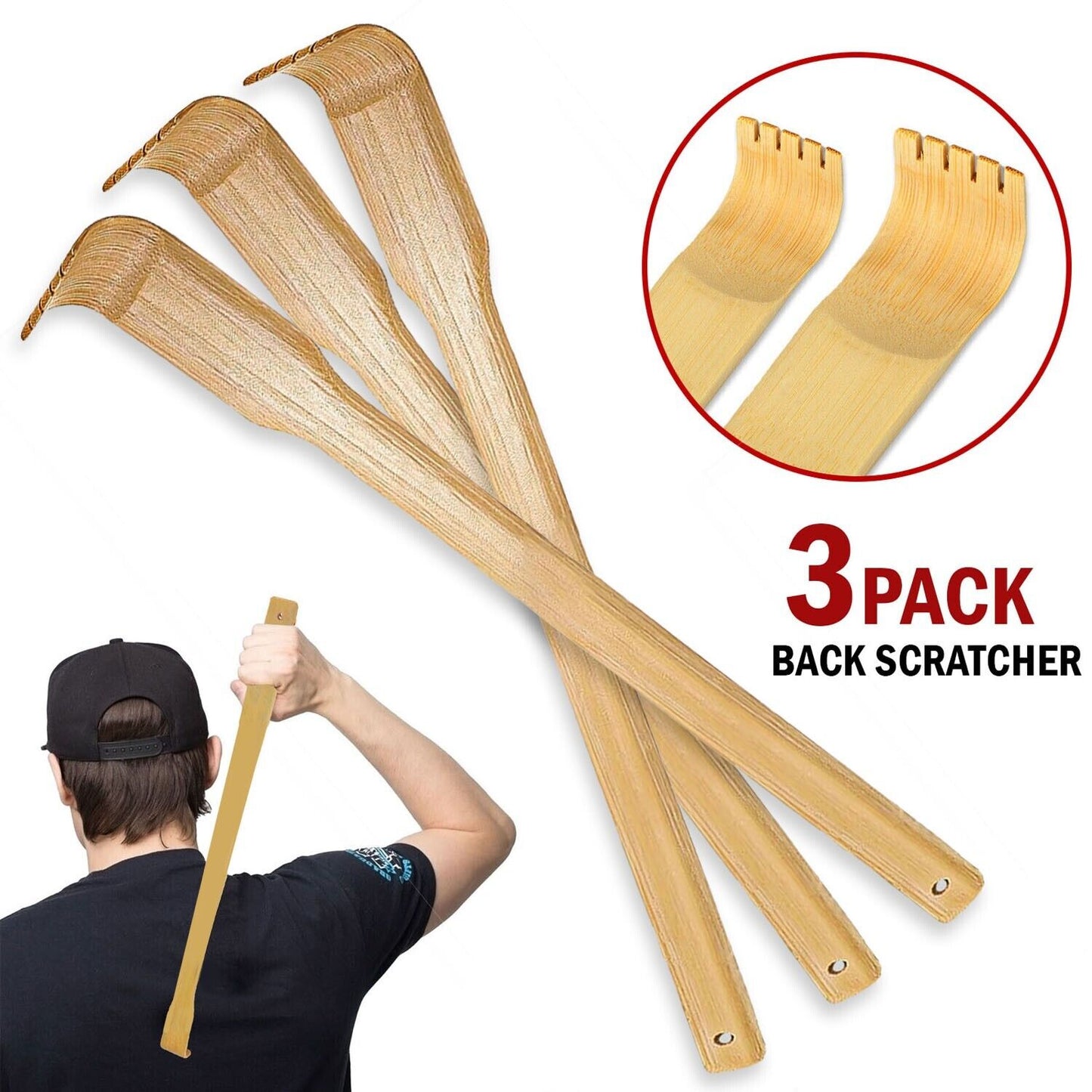 3pcs Natural Bamboo Back Scratcher,  Long Handle Pick Itch Relief Handcraft Tools