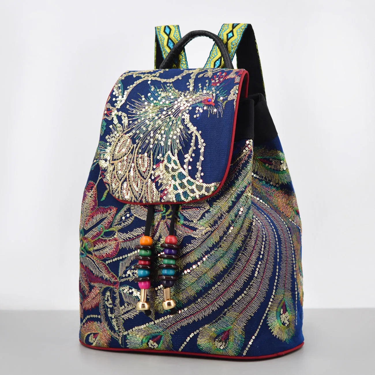 Fashion Women's Canvas Bucket Backpack in Sapphire Blue Black and Wine Red