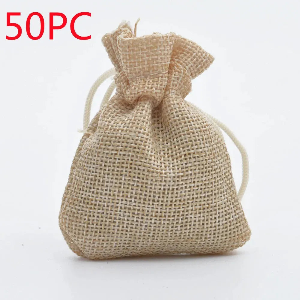 Mini Drawstring Linen Jewelry Bag Small Cloth Gift Packaging Bag for Weddings Gifts and Commemorations