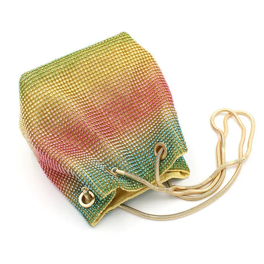 Net Red Rainbow Bucket Diamond Bag Rhinestone Soft Fabric