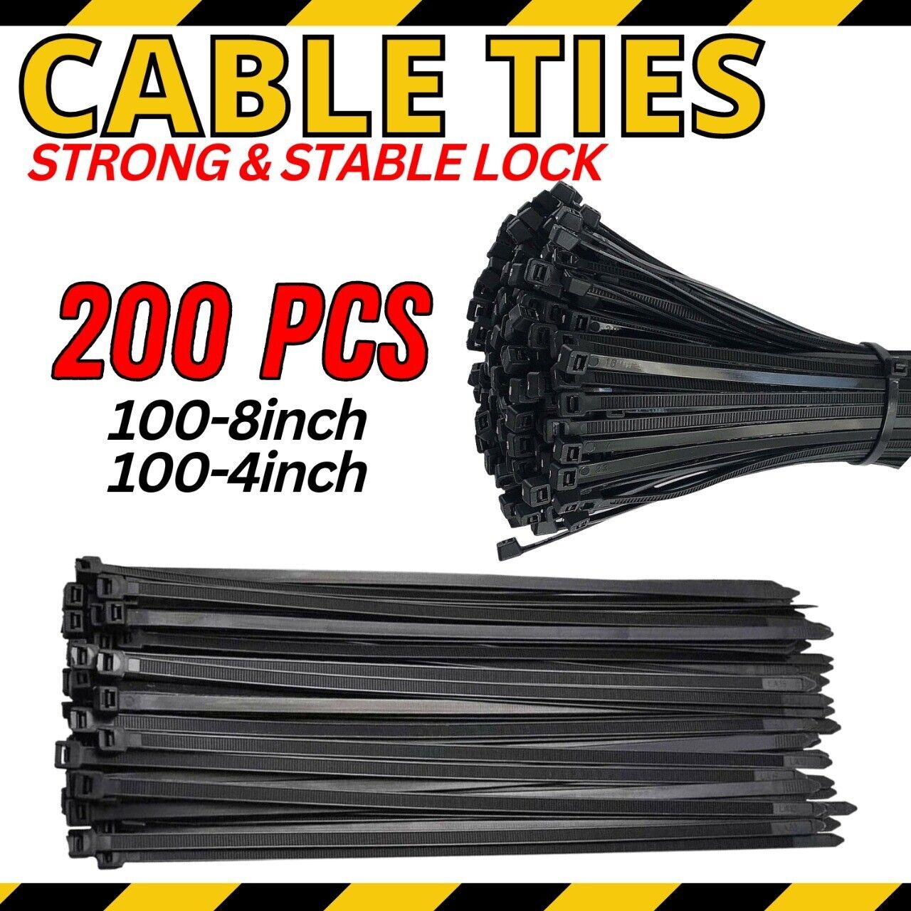 200PCS Cable Ties Zip Nylon Black Nylon Wire Wrap Tie UV Weather Resistant Small to Medium Zip Tie, Nylon PA66 UV Resistant Cable Tie for Indoor and Outdoor Use - Ideal for bundling and securing objects