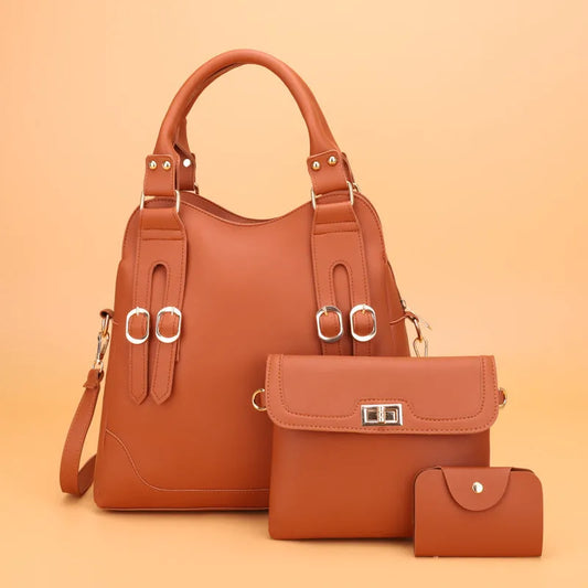 New Fashion Belt Decorative Three Piece Bag With Multiple Pockets And Zipper Closure