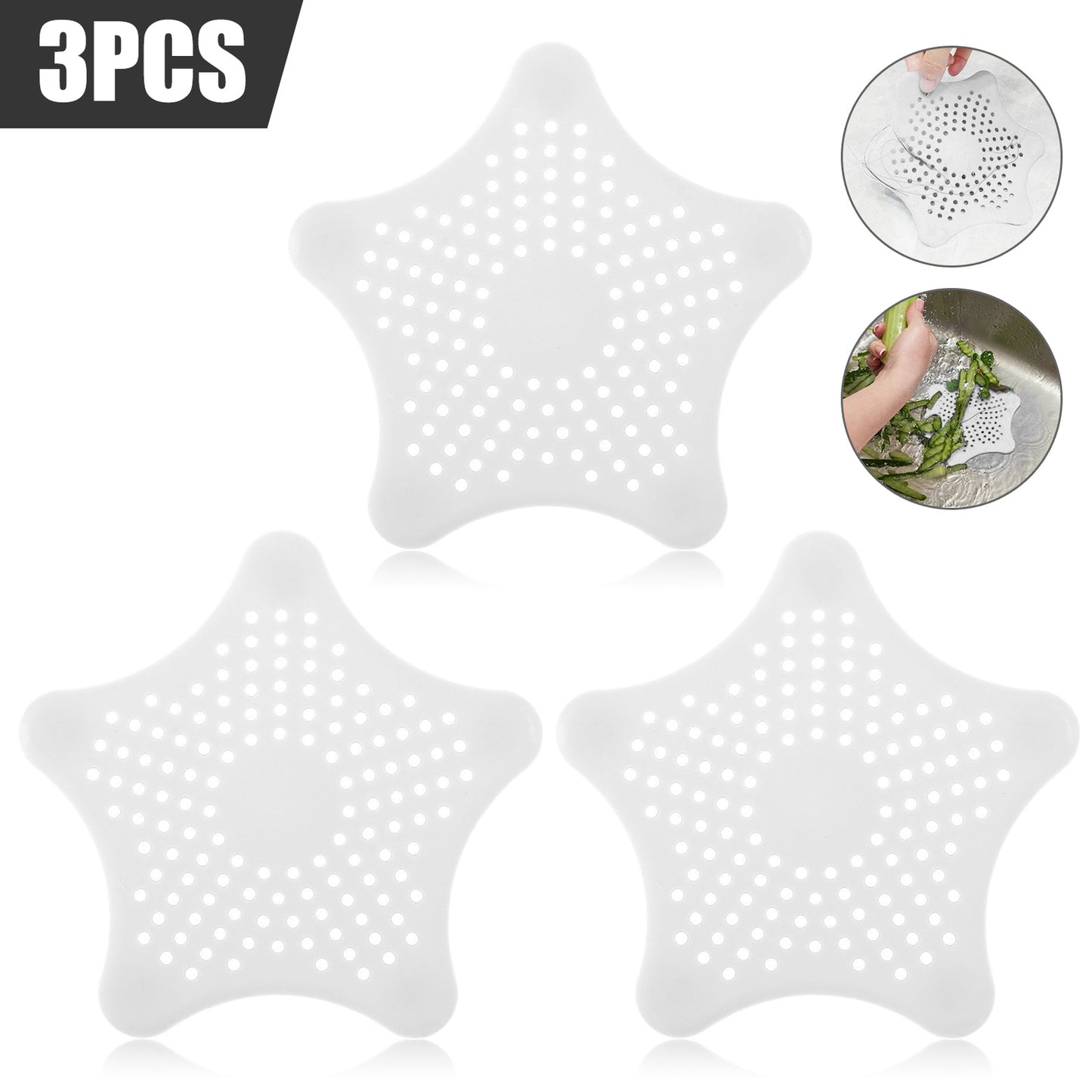 3PCS Silicone Starfish-shaped Sink Drain Filter Bathtub Hair Catcher Stopper Drain Hole Filter Strainer For Bathroom Kitchen Toilet