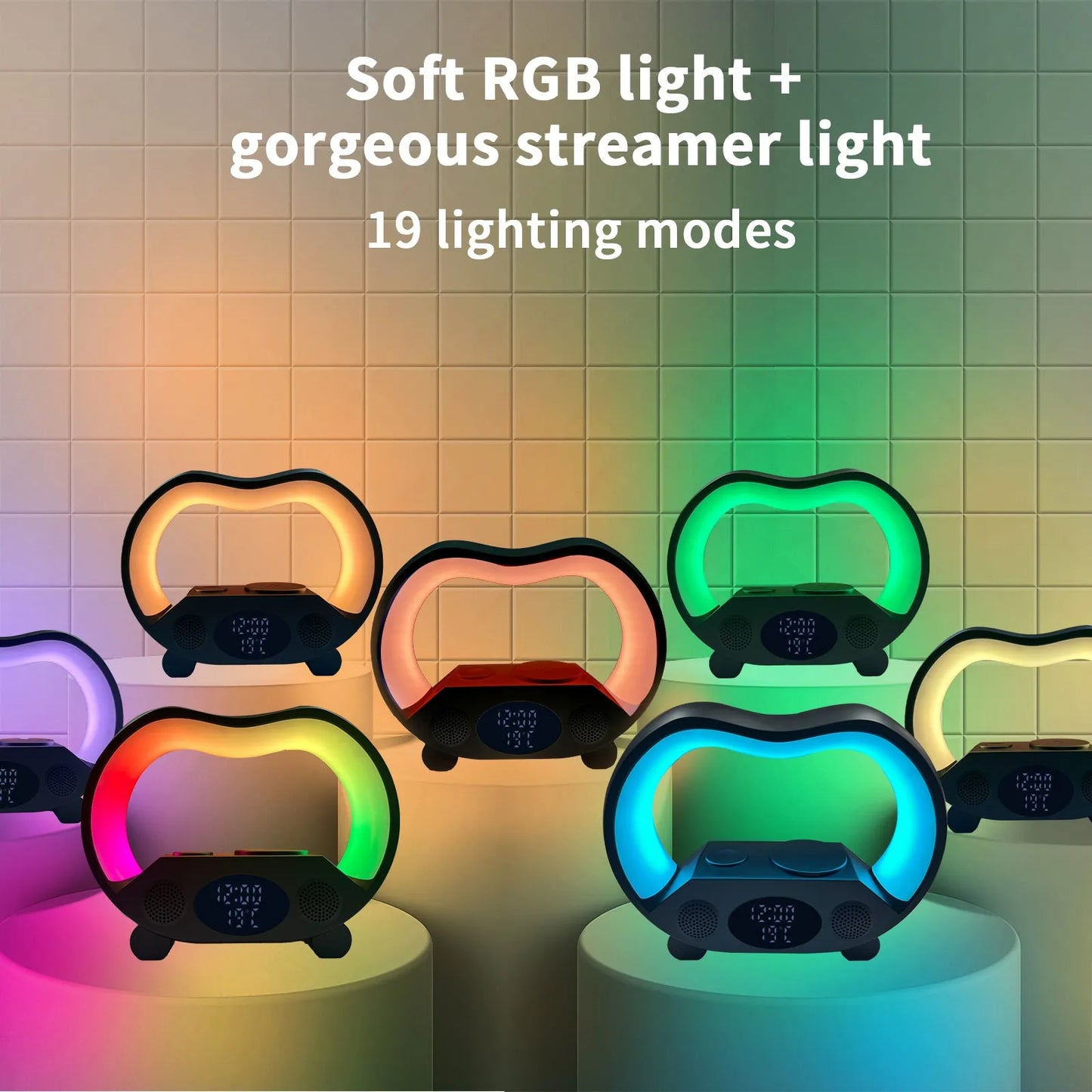 2024 New 6 In 1 Smart Remote Control Bluetooth Ambience Intelligent LED Table Lamp Multi Function Wireless Charger Night Light Bluetooth Speaker