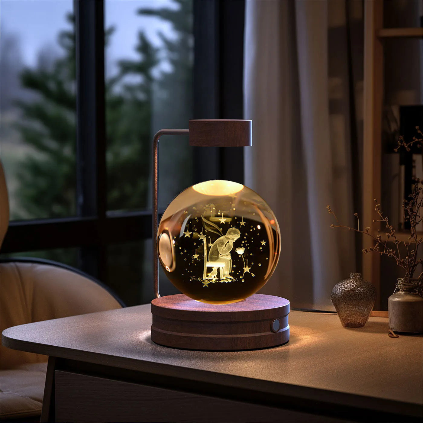 Crystal Ball Cosmic Dinosaur Indoor Night Light USB Powered Warm Bedside Lamp Birthday Gift