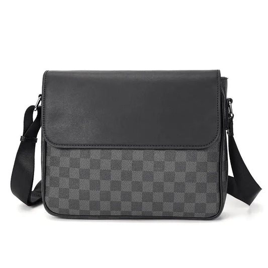 Messenger Bag for Men and Women Stylish Canvas Crossbody Shoulder Bag with Plaid Pattern and Leather Details