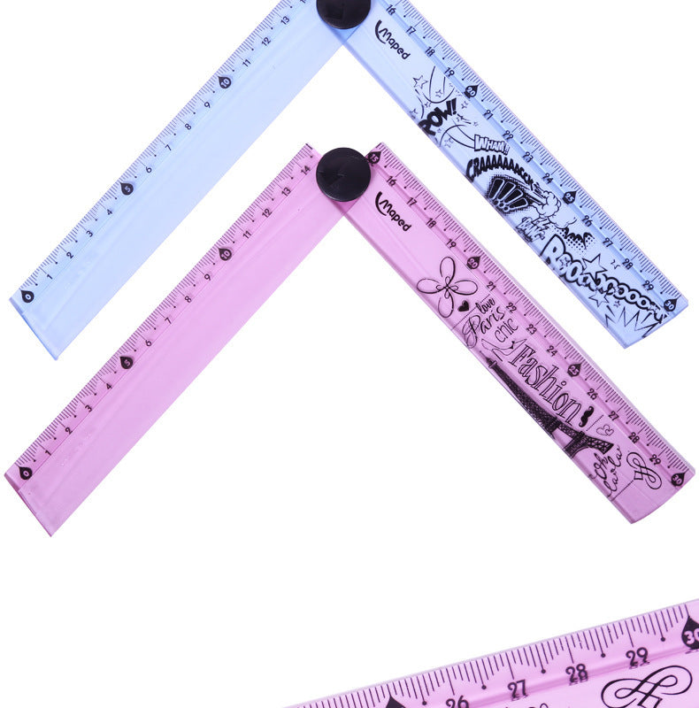 Folding Ruler 30cm Widened Rotary Ruler Folding Ruler Multi Acrylic Folding Ruler Angle Measurement Ruler Clear Flexible Black and White Rulers Adjustable Geometry Measuring Ruler for Drawing and Measuring Tools