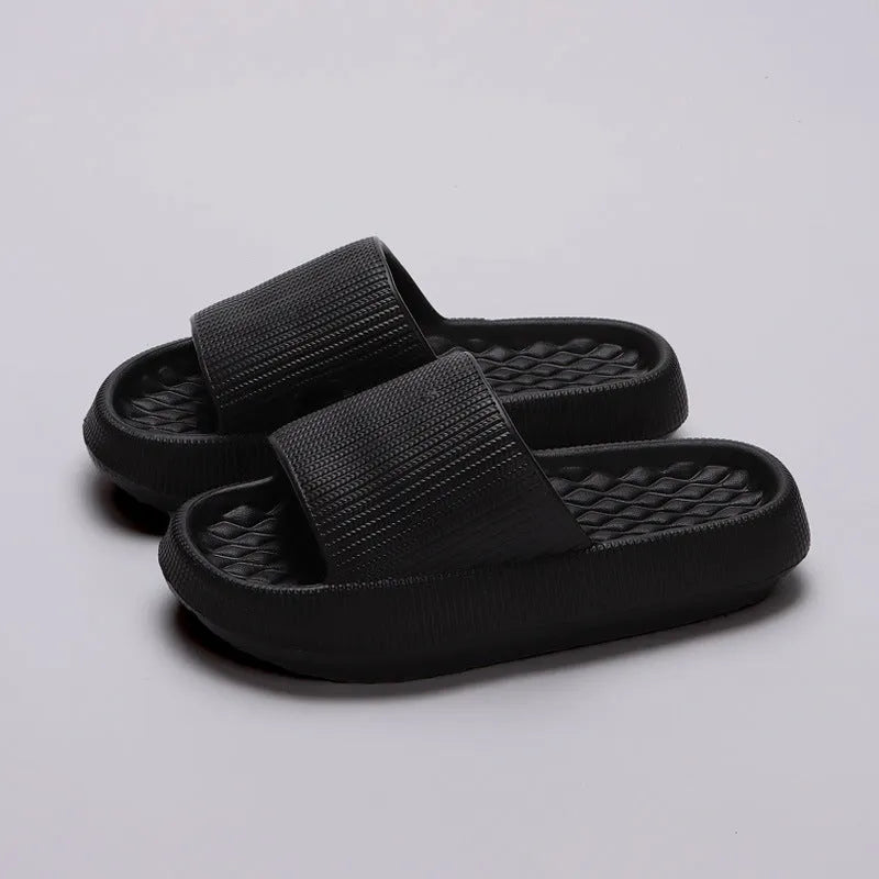 Summer EVA Slippers Solid Color Rhombus Stripe Anti Slip Home Shoes for Women