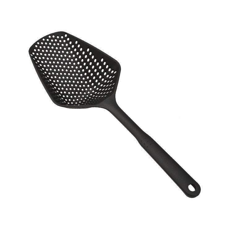 1Pcs Scoop Colander Kitchen Strainer Scoop Food Drain Shovel Nylon Slotted Skimmer with Handle for Kitchen Cooking Baking Drain (Black)