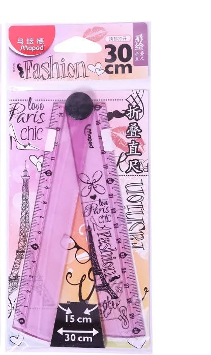 Folding Ruler 30cm Widened Rotary Ruler Multi Acrylic Angle Measurement Ruler Clear Flexible Black And White