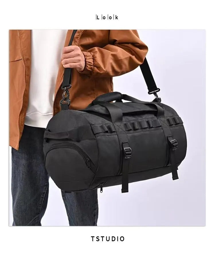 Men's Large Capacity Outdoor Camping Hiking Bag Waterproof Oxford Cloth Cross Body Storage with Dry Wet Separation
