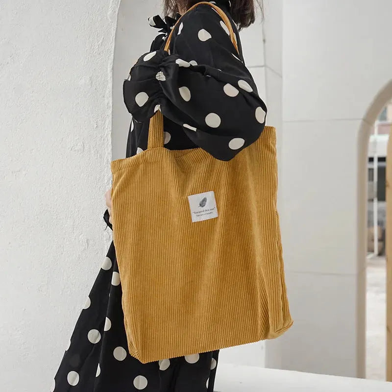 Corduroy Tote Bag For Women Fashionable Large Capacity Shoulder Bag For College And Casual Shopping