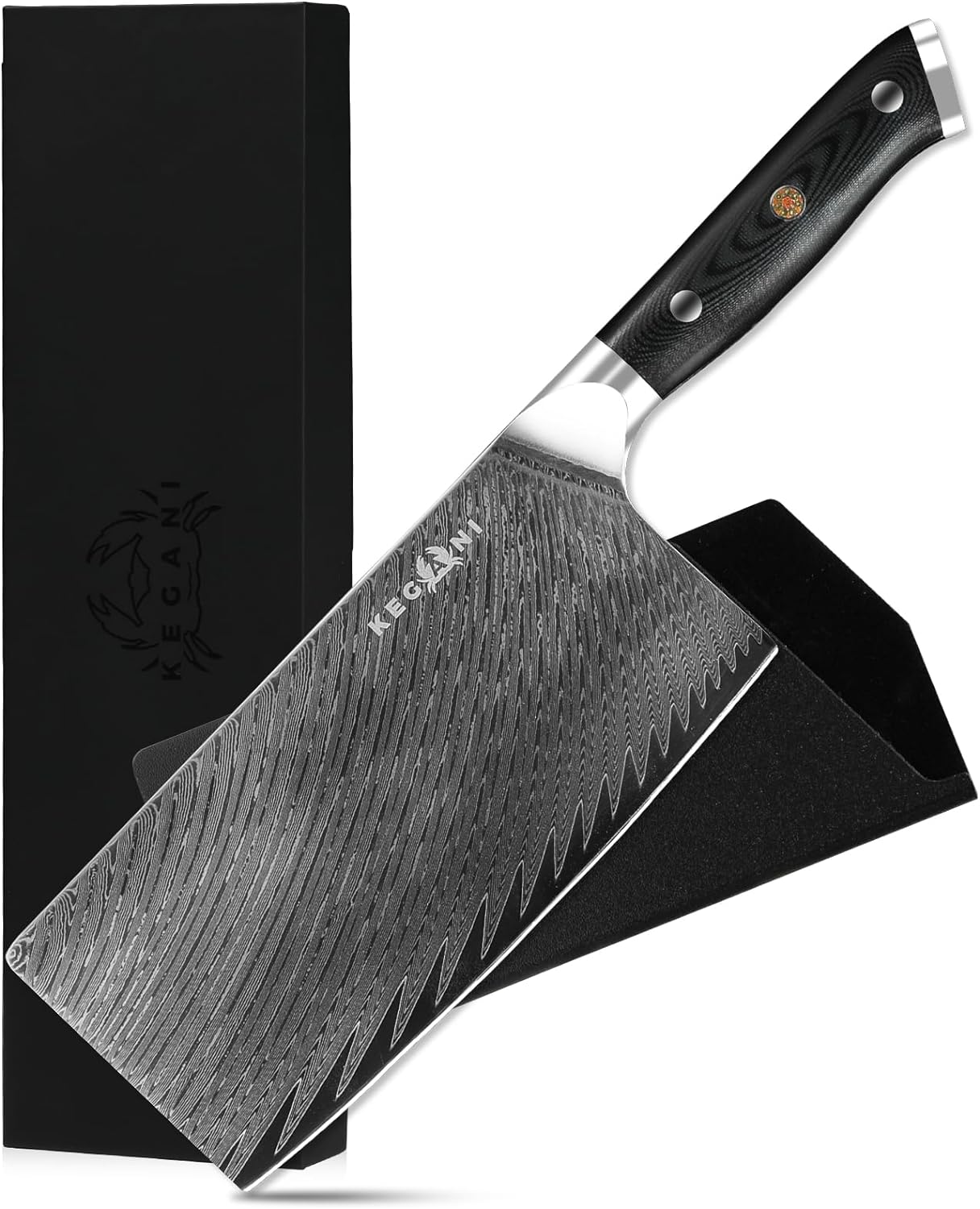 Kegani Meat Cleaver Knife 7 Inch - Damascus 73 Layers AUS-10 Steel Core Butcher Knife - G10 Handle Chinese Knife With Gift Box & Sheath