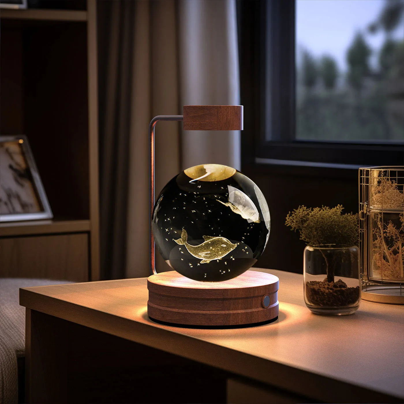 Crystal Ball Cosmic Dinosaur Indoor Night Light USB Powered Warm Bedside Lamp Birthday Gift