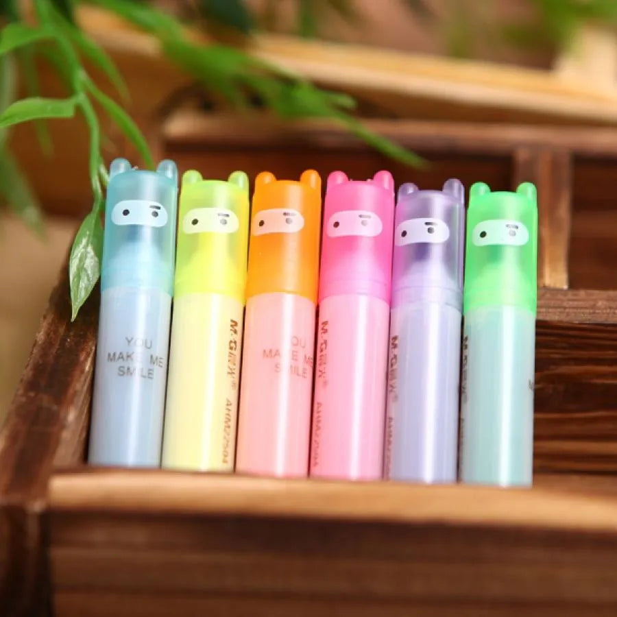 Six Color Highlighter Plastic Bagged Oblique Shape Non-Erasable