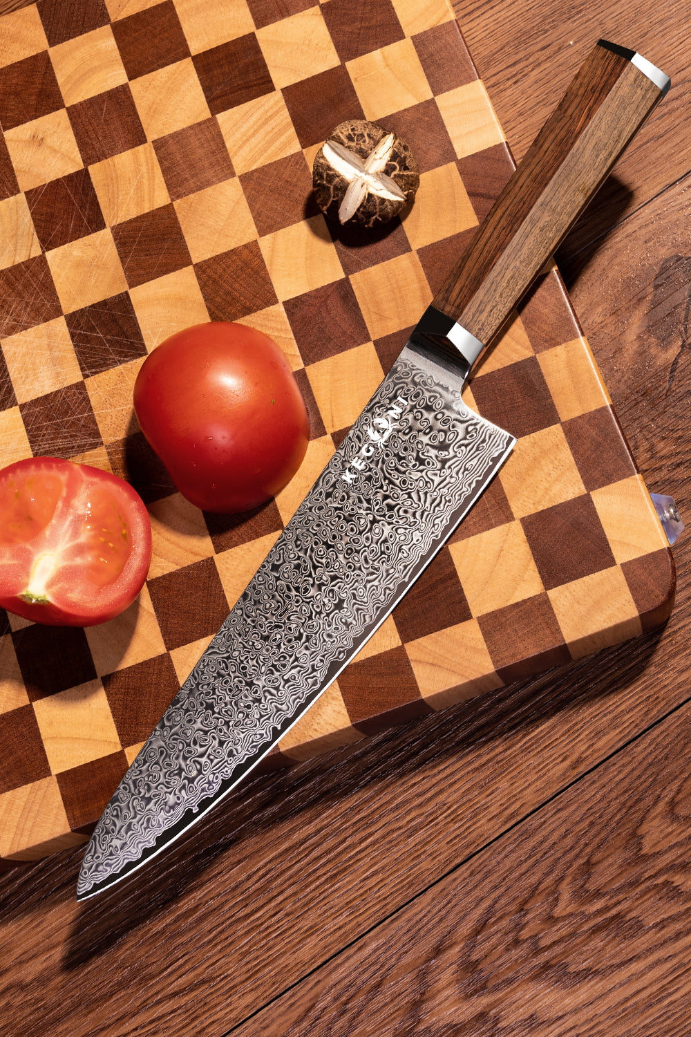 Kegani 8 Inch Japanese Kiritsuke Chef Knife - Japanese 73 Layers VG-10 Damascus Knife - Rosewood FullTang Handle Natural Texture Japanese Knife Sushi Knife Gyuto Knife
