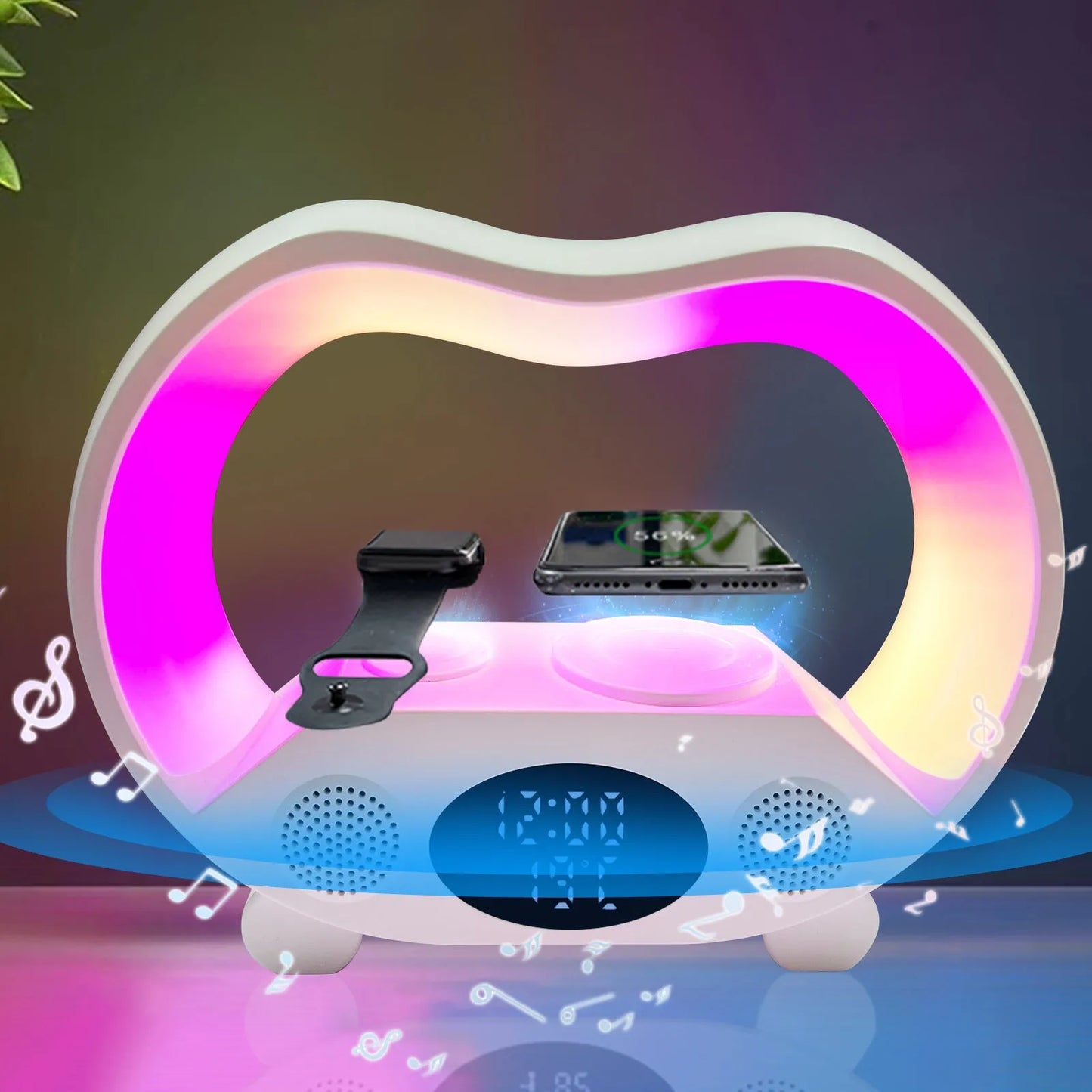 2024 New 6 In 1 Smart Remote Control Bluetooth Ambience Intelligent LED Table Lamp Multi Function Wireless Charger Night Light Bluetooth Speaker