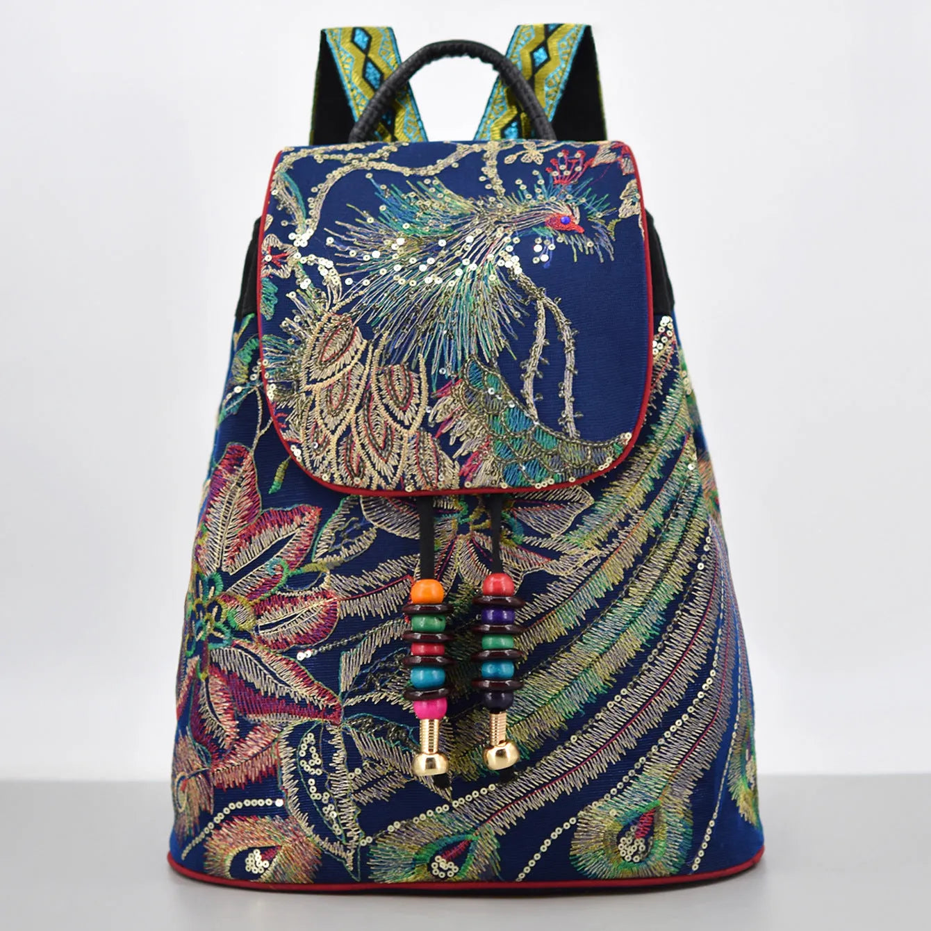 Fashion Women's Canvas Bucket Backpack in Sapphire Blue Black and Wine Red
