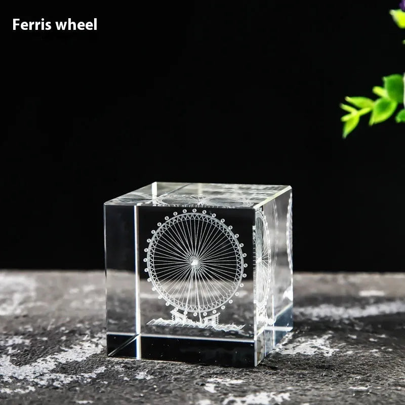 Desktop Crystal Creative Gift Ornament White Lotus Cube