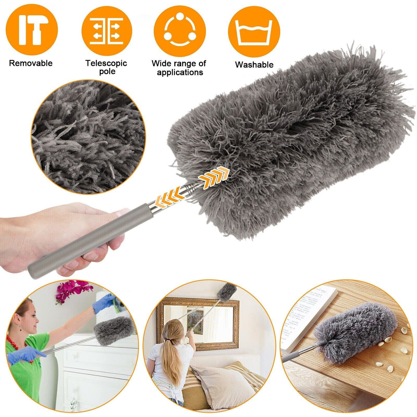 Microfiber Feather Duster Extendable Duster with 100 inches Extra Long Pole, Bendable Head & Long Handle Dusters for Cleaning Ceiling Fan, High Ceiling, Blinds, Furniture