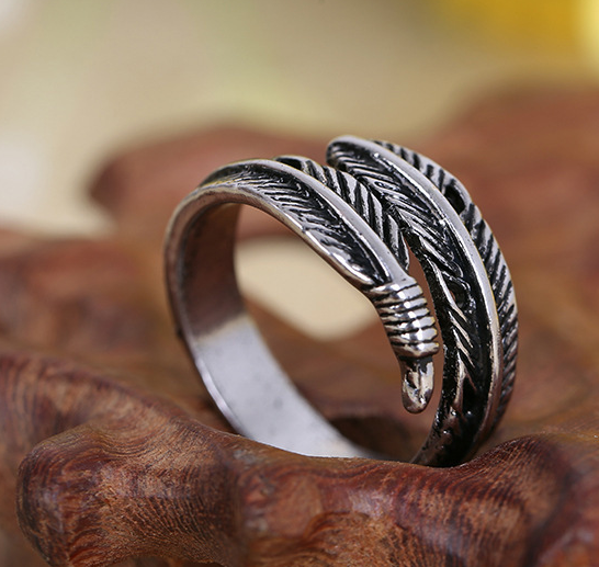 Antique Feather Ring 925 Sterling Silver