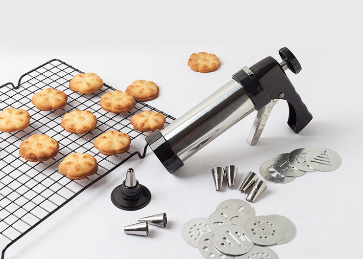 Biscuit Press Biscuit Machine Cookie Press Machine Stainless Steel Biscuit Extruder Press Cookie Gun Kit Set DIY Biscuit Maker Baking Decoration Supplies