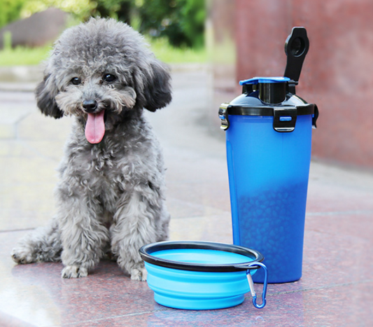2 In 1 Pet Water Bottle Dispenser Travel Portable Dog Cat Drinking Silicone Bowl