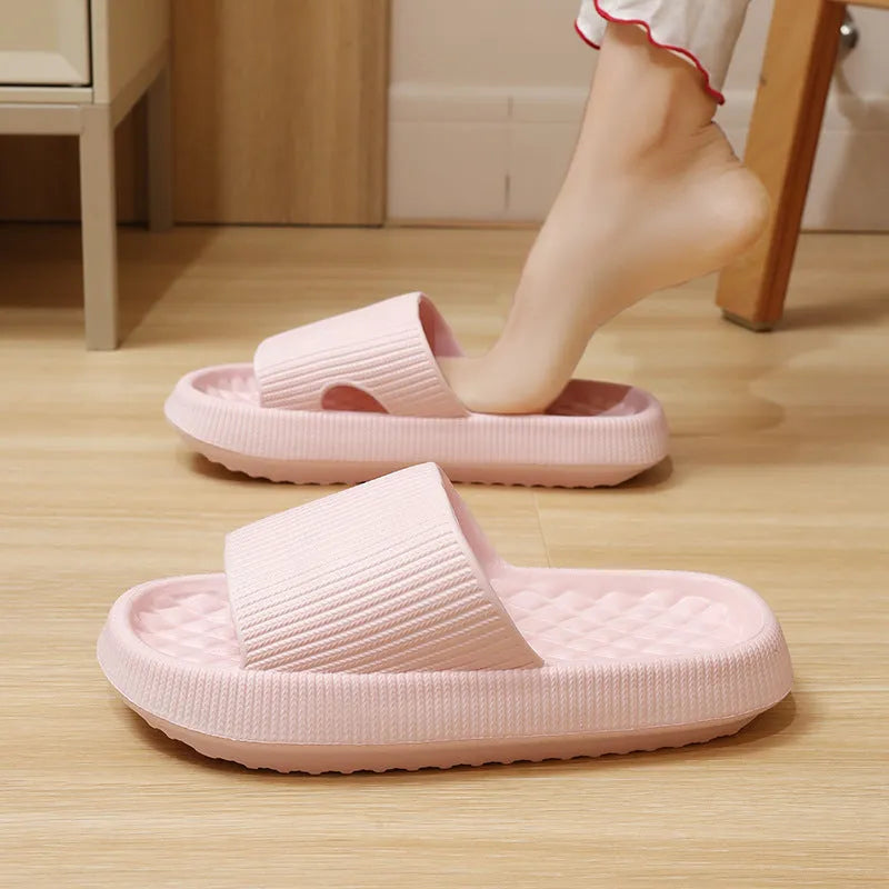 Summer EVA Slippers Solid Color Rhombus Stripe Anti Slip Home Shoes for Women