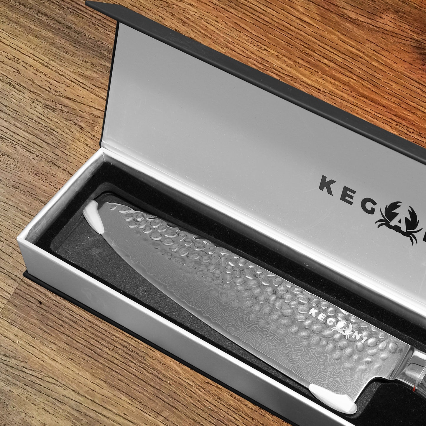 Kegani 8 Inch Damascus Chef Knife 67 Layers 10Cr15CoMoV Japanese Knife Hammered Texture Damascus Knife - FullTang Wood Handle Chefs Knife With Gift Box&Sheath