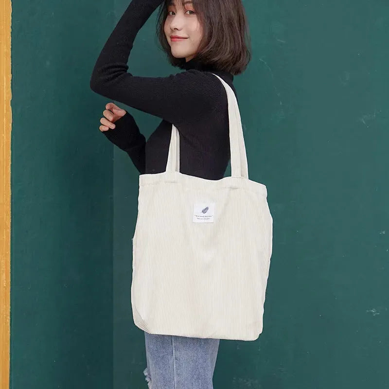 Corduroy Tote Bag For Women Fashionable Large Capacity Shoulder Bag For College And Casual Shopping