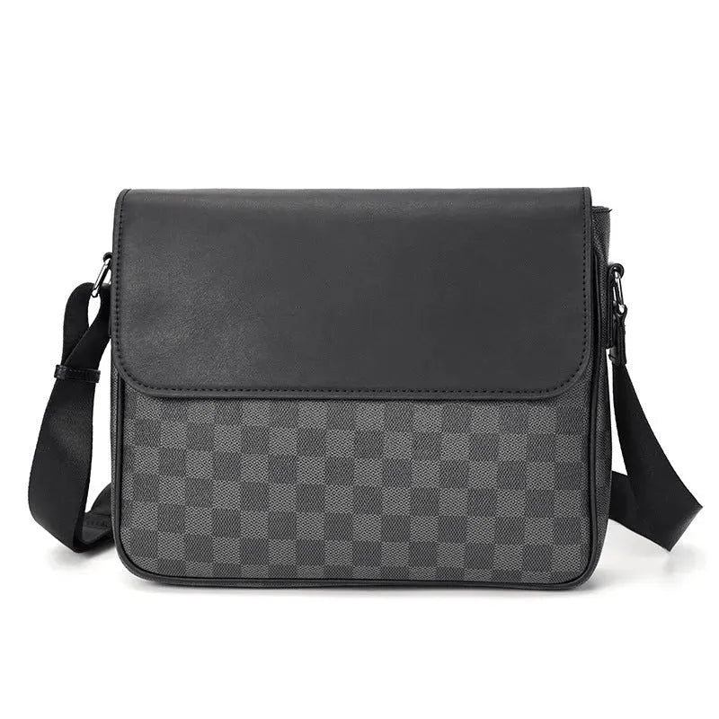 Messenger Bag for Men and Women Stylish Canvas Crossbody Shoulder Bag with Plaid Pattern and Leather Details