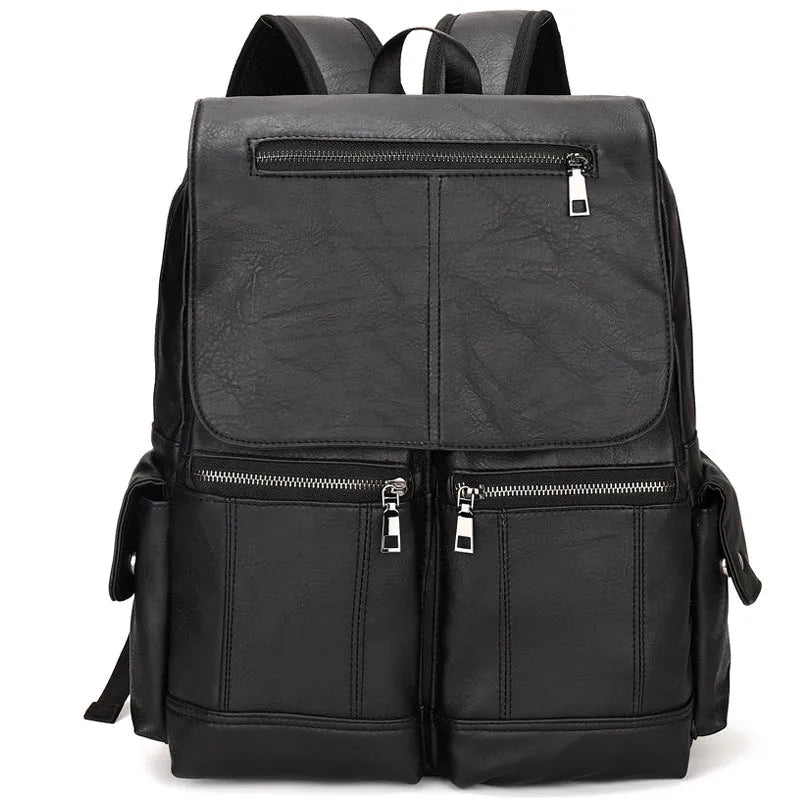 Men's Vintage Canvas Computer Backpack Wear Resistant PU Laptop Bag for 14 Inch Laptops
