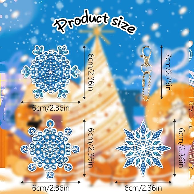 20 Pcs Snowflake Christmas Diamond Painting Keychains