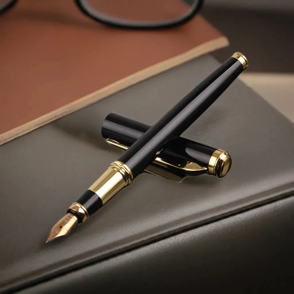 Fountain Pens Push Pull Refillable F Nib Smooth Writing Metal Clip Ideal for Students Beginners Calligraphy Gift Business