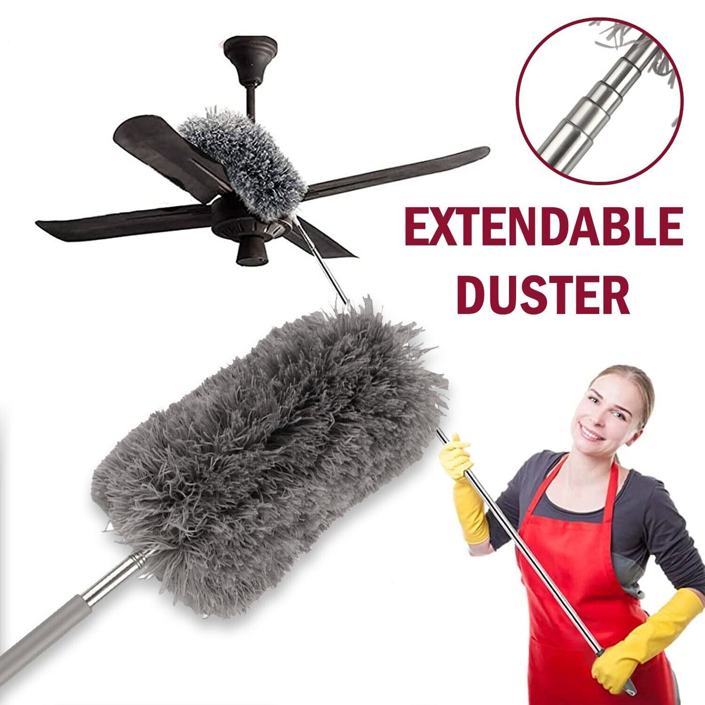 Microfiber Feather Duster Extendable Duster with 100 inches Extra Long Pole, Bendable Head & Long Handle Dusters for Cleaning Ceiling Fan, High Ceiling, Blinds, Furniture