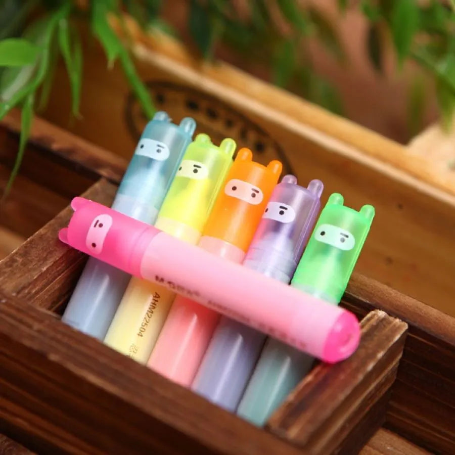 Six Color Highlighter Plastic Bagged Oblique Shape Non-Erasable