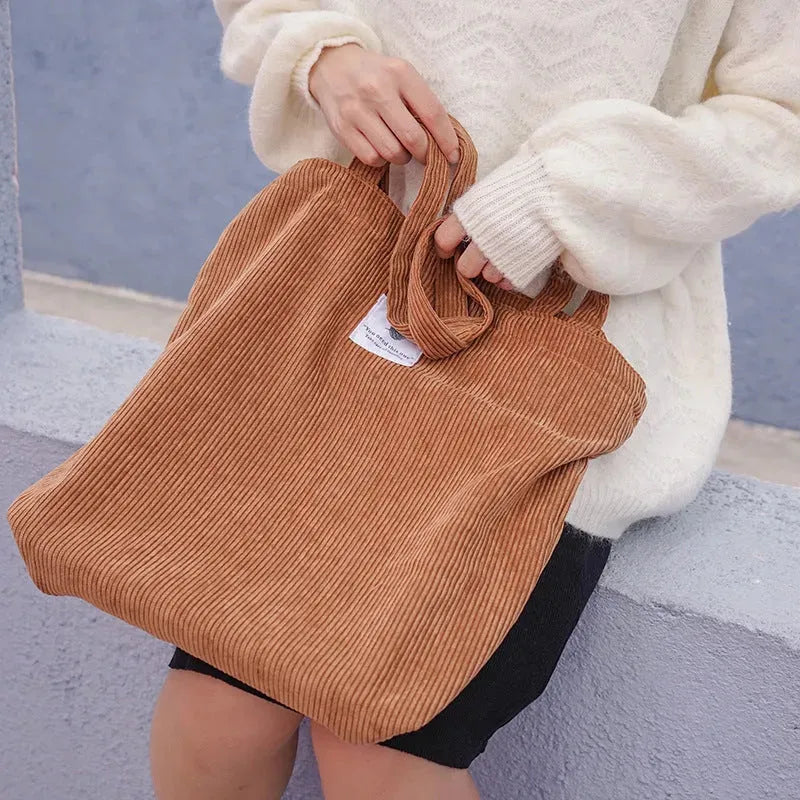 Corduroy Tote Bag For Women Fashionable Large Capacity Shoulder Bag For College And Casual Shopping