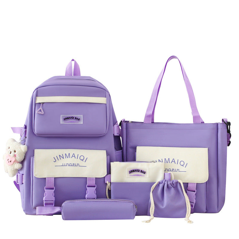 Schoolbag Women's Five-piece Backpack Large Capacity