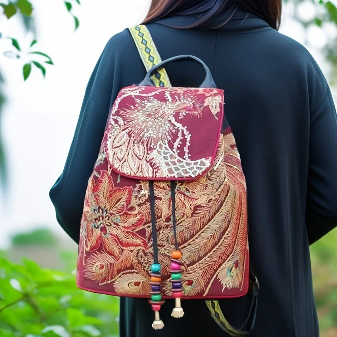 Fashion Women's Canvas Bucket Backpack in Sapphire Blue Black and Wine Red