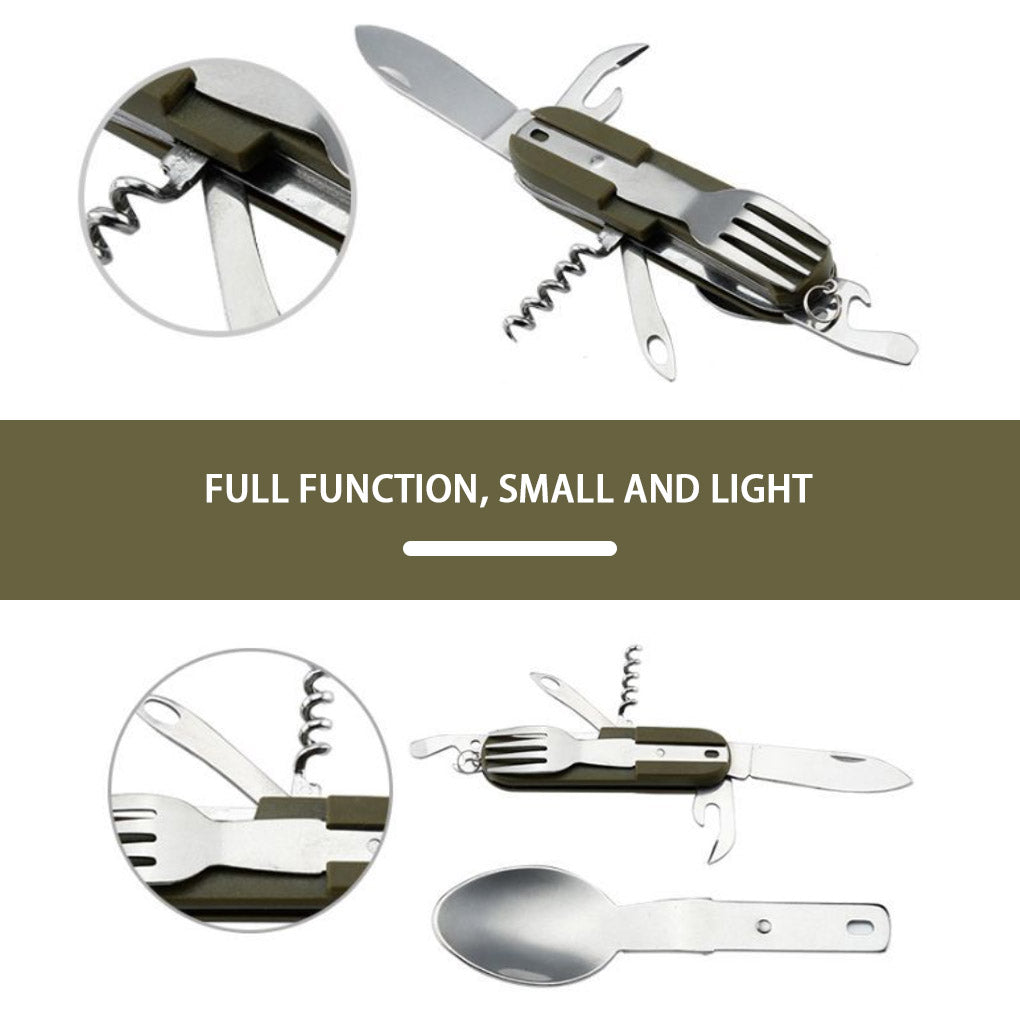 9 In1 Outdoor Tableware Fork Spoon Stainless Steel Multi-purpose Tableware Picnic Combination Tool