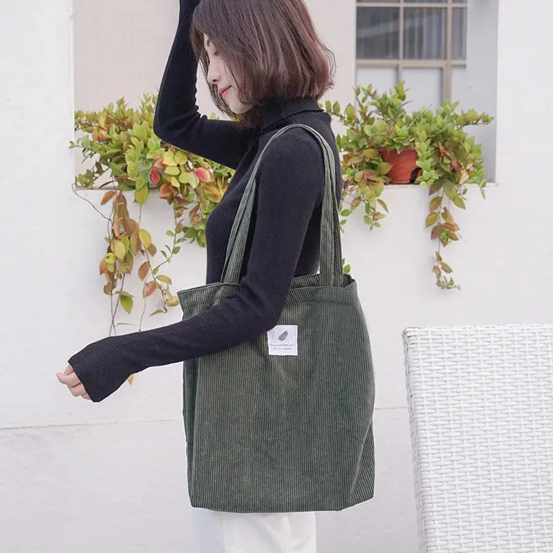 Corduroy Tote Bag For Women Fashionable Large Capacity Shoulder Bag For College And Casual Shopping