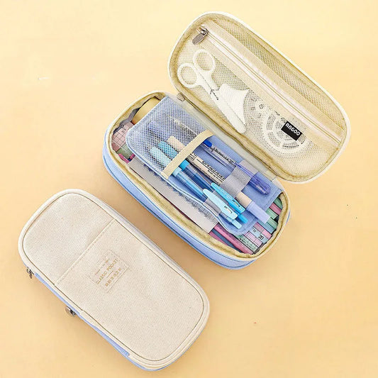Stationery Bag Student Pencil Case Junior High School Canvas Square Design Multiple Colors Available