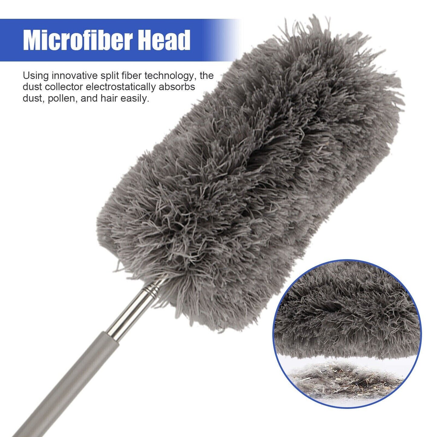 Microfiber Feather Duster Extendable Duster with 100 inches Extra Long Pole, Bendable Head & Long Handle Dusters for Cleaning Ceiling Fan, High Ceiling, Blinds, Furniture
