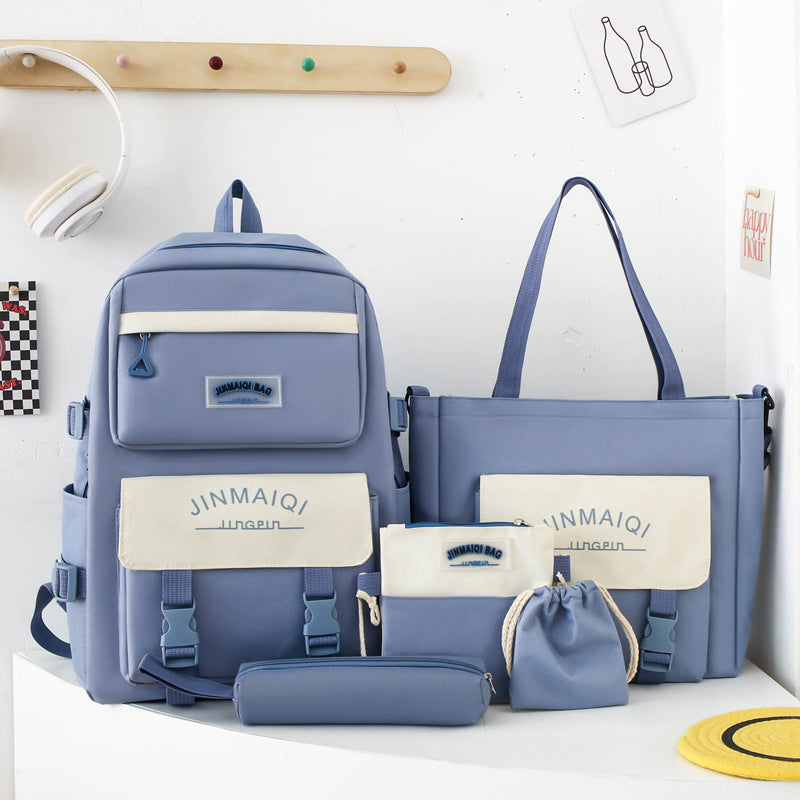 Schoolbag Women's Five-piece Backpack Large Capacity