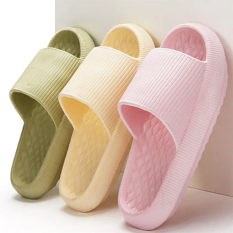 Summer EVA Slippers Solid Color Rhombus Stripe Anti Slip Home Shoes for Women